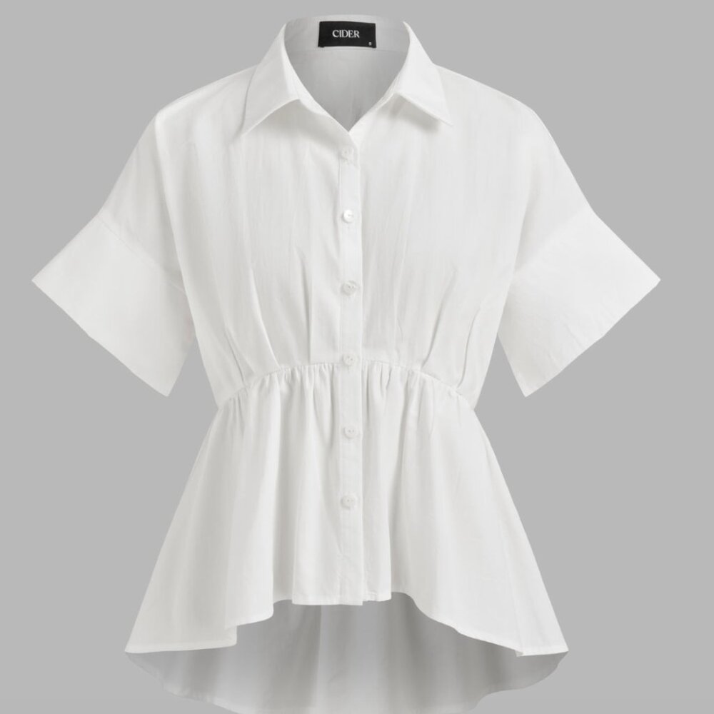 Cider Cotton Polo Solid Ruffle Middle Sleeve Shirt XL
